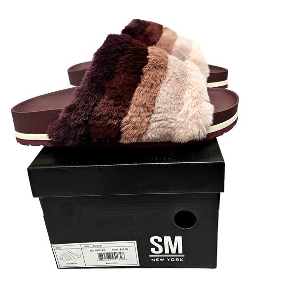 SM New York Sausalito Soft Furry Pinks Slipper Slides Sandals Women's Size 7 NWB - Picture 1 of 7